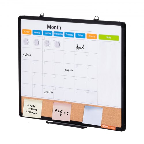 Månedskalender whiteboard og opslagstavle kombi, 45x60x1,3 cm, hvid brun sort, aluminiumsramme