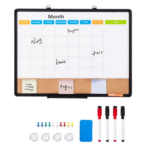 Månedskalender whiteboard og opslagstavle kombi, 45x60x1,3 cm, hvid brun sort, aluminiumsramme