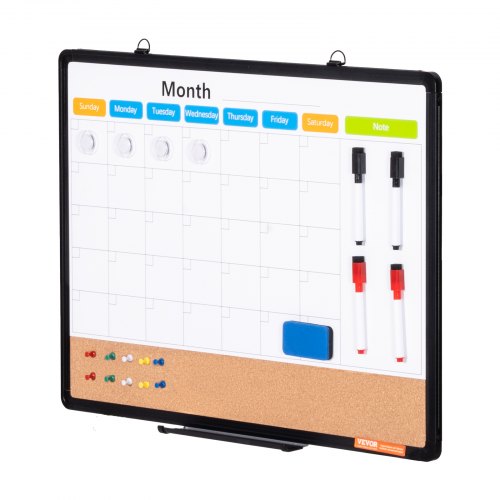 Månedskalender whiteboard og opslagstavle kombi, 45x60x1,3 cm, hvid brun sort, aluminiumsramme