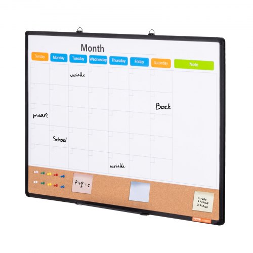 Månedskalender whiteboard og opslagstavle kombi, 60x90x1,3 cm, hvid brun sort, aluminiumsramme