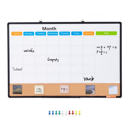 Månedskalender whiteboard og opslagstavle kombi, 60x90x1,3 cm, hvid brun sort, aluminiumsramme