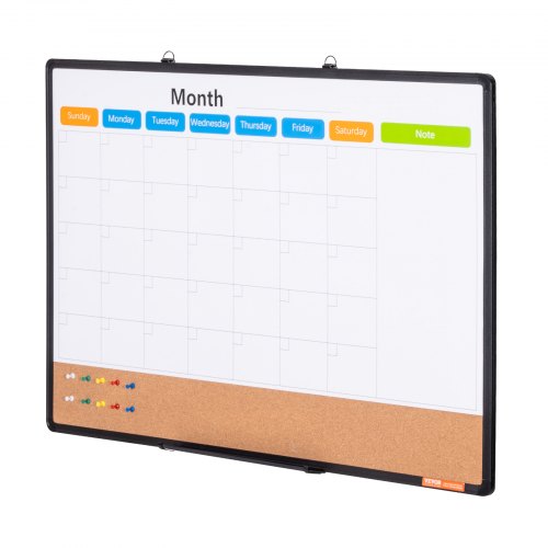 Månedskalender whiteboard og opslagstavle kombi, 60x90x1,3 cm, hvid brun sort, aluminiumsramme