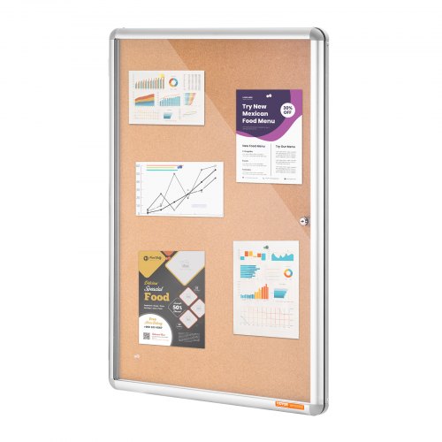 Lukket opslagstavle i kork, 90x60x3,3 cm, låsbar, aluminiumsramme