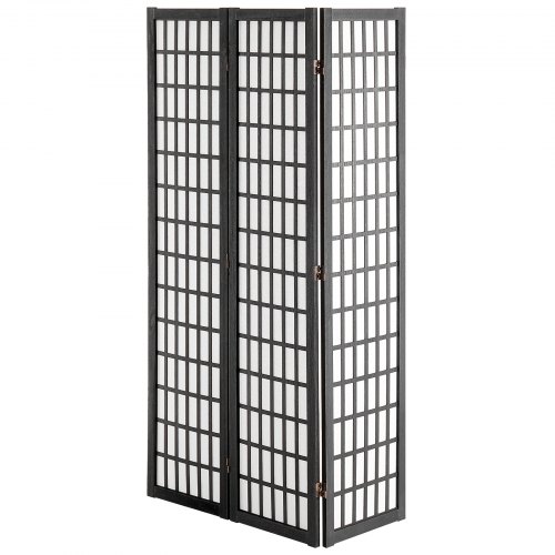 Rumdeler, 3-panel japansk stil, 120,5x170x18,5 cm, sort, træ foldbar