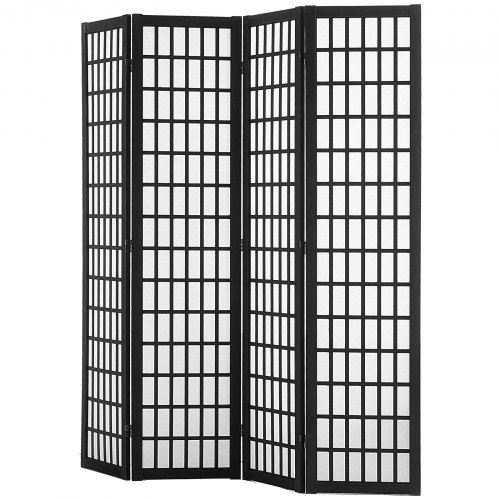 Rumdeler, 4 paneler japansk stil, 162x170x1,9 cm, sort, træ foldbar