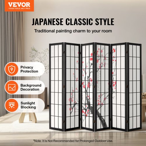 Rumsavdelare, 6-panel japansk vikskärm, 2420x1700x18.5 mm, svart, trä