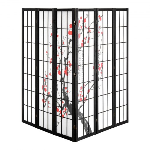 Rumsavdelare, 6-panel japansk vikskärm, 2420x1700x18.5 mm, svart, trä
