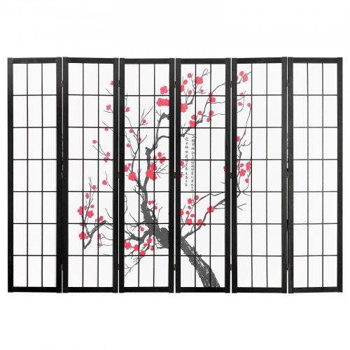 Rumsavdelare, 6-panel japansk vikskärm, 2420x1700x18.5 mm, svart, trä Rumsavdelare, 6-panel japansk vikskärm, 2420x1700x18.5 mm, svart, trä