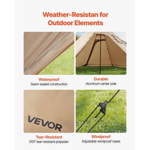 Hot Tent, 320x320x160 cm, Brun, Vandtæt 4-sæsoners campingtelt