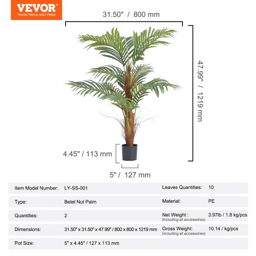 Konstgjord palm, 80x80x121,9 cm, Grön, PE-material