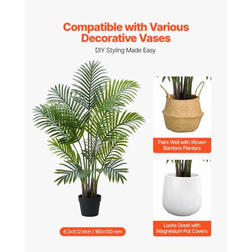 Tekokasvi Areca-palmu, 121,9 cm, 2 kpl, valkoinen ruukku, sisä- ja ulkokäyttöön