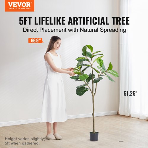 Kunstig Fiddle Leaf Fig Træ, 78x78x155,6 cm, Grøn, PE Materiale