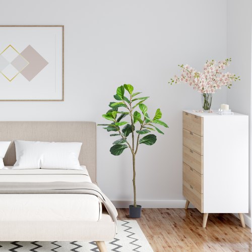 Kunstig Fiddle Leaf Fig Træ, 78x78x155,6 cm, Grøn, PE Materiale