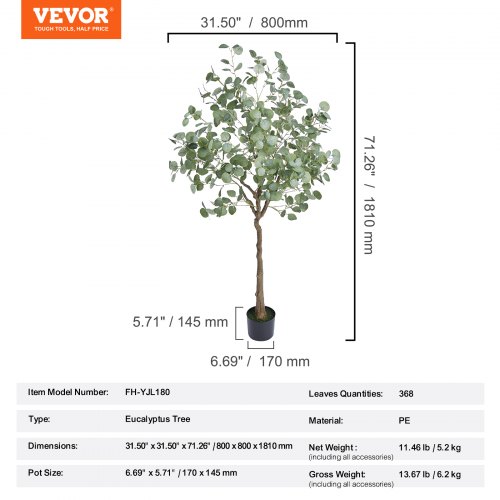 Tekokasvi eukalyptus, 80x80x181 cm, vihreä, PE-materiaali
