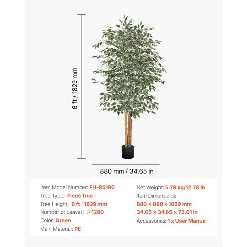 Kunstig Ficus Træ, 88x88x185 cm, Grøn, Silke Stof