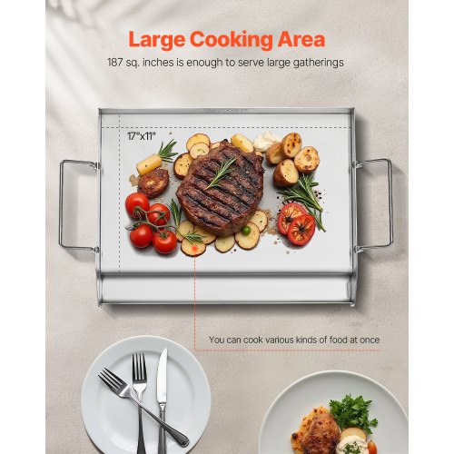 Grillplatta, Rostfritt Stål, Plan Yta, 43,2x33 cm, Stålfärg