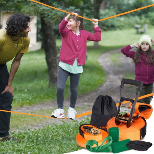 Slackline-setti, 18.3x0.05 m, oranssi, tasapainoharjoitteluväline