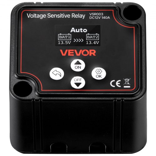 Batteriadskiller, 12V 140A Manuel og Automatisk VSR med LCD, 80x70x60 mm, Sort, spændingsstyring