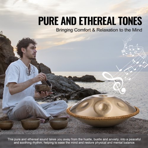 Handpan-trumma 55,9x55,9x25 cm Guld, Stålinstrument