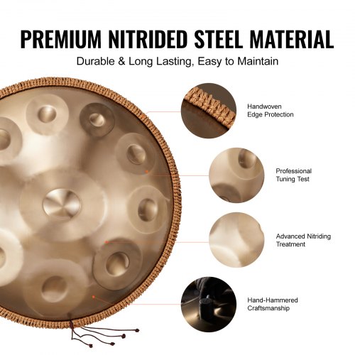 Handpan-trumma 55,9x55,9x25 cm Guld, Stålinstrument