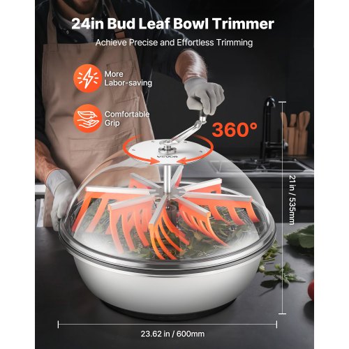 Bud Leaf Bowl Trimmer, 60x60x53.5 cm, Rustfrit stål, Manuel skæremaskine
