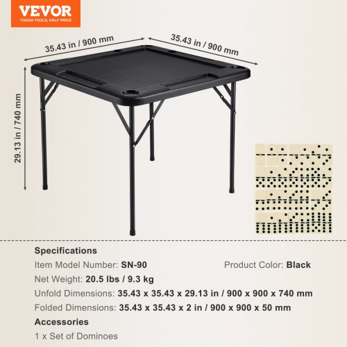 Mahjongbord, 90x90x74 cm, Svart, Fällbart