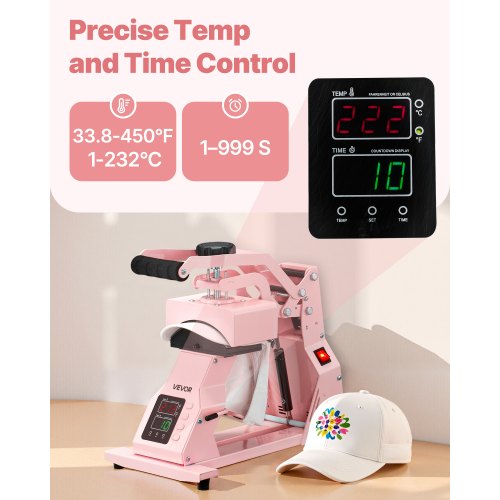 Hat Heat Press Maskine, 40.5x23x37.5 cm, Pink, til sublimationsprojekter