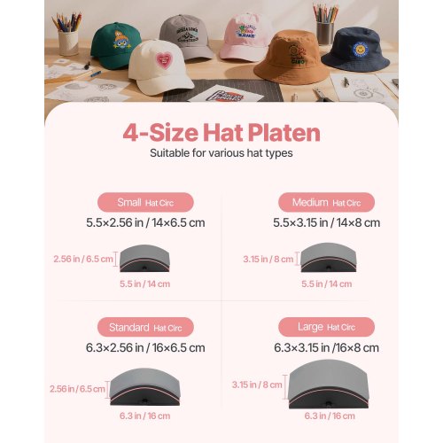Hat Heat Press Maskine, 40.5x23x37.5 cm, Pink, til sublimationsprojekter