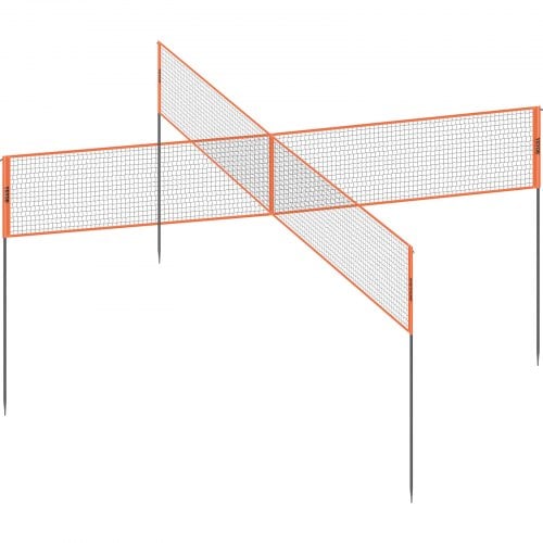 Volleyballnet-sæt, justerbar højde, 4-vejs, udendørs, orange, stål
