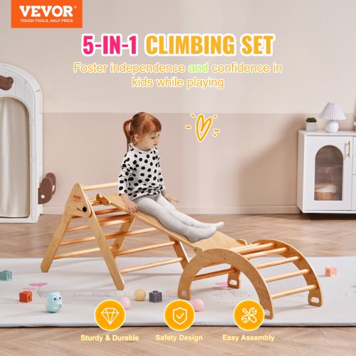 Klatresæt til småbørn, 5-i-1 Pikler trekant med rampe og bue, stor, træ