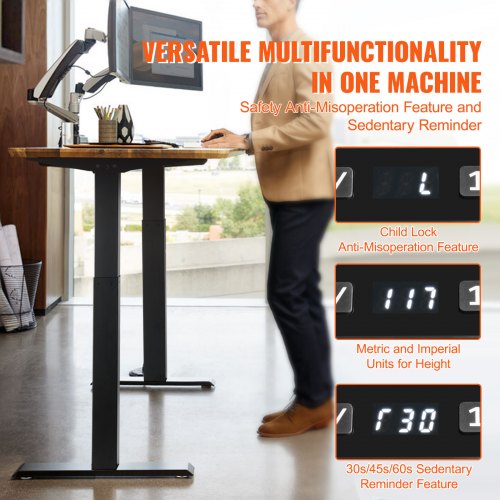 Stående skrivebordsstel, Justerbart 70-117x95-158 cm, Sort, Elektrisk, Ergonomisk