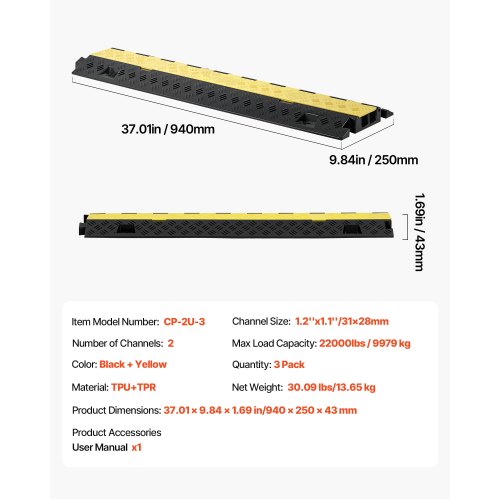 Kabelbeskytter rampe, 31x28 mm, sort, kraftig TPU