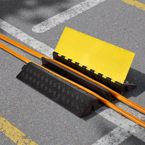 Kabelbeskytter rampe, 100x75 mm, sort gul, kraftig gummi
