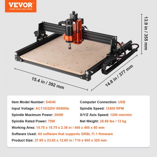 CNC-jyrsinkone, 400x400x60 mm, puun kaiverrus ja jyrsintä, metalli