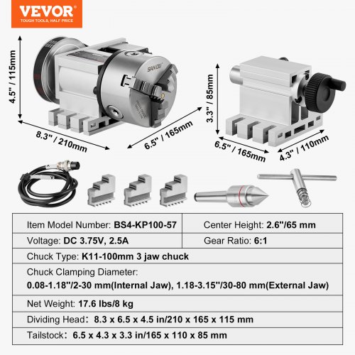 Drejehoved K11-100mm 3-bakke chuck 65x66 mm CNC fræse roterende akse aluminium