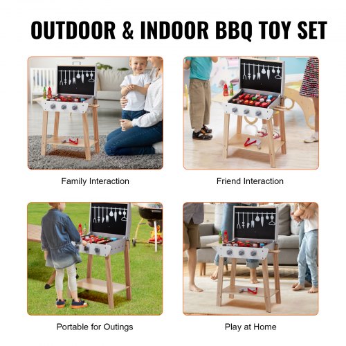 Legegrill, Træ Legegrill Sæt 59x33.5x82 cm, Sort, Træ, Rollespil