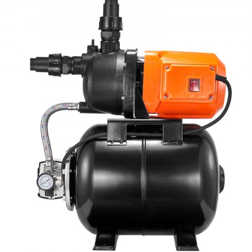 Brøndpumpe med tryktank, 50 m løftehøjde, 20/40 PSI, termoplastisk hoved, til vanding