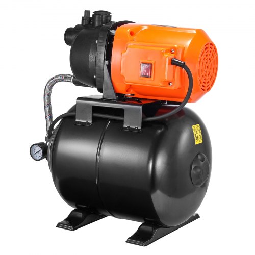 Brøndpumpe med tryktank, 50 m løftehøjde, 20/40 PSI, termoplastisk hoved, til vanding