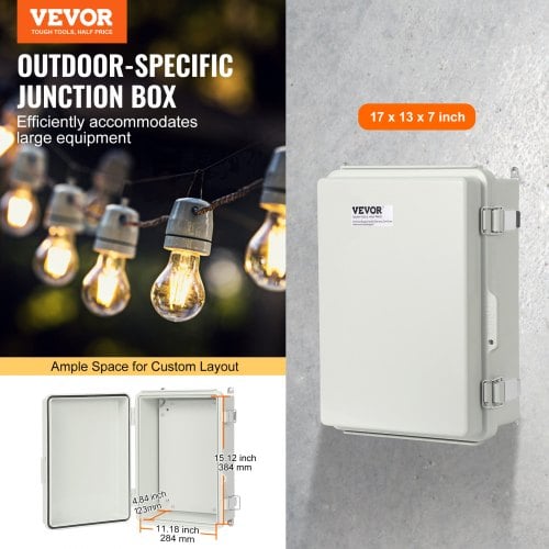 Elektrisk samledåse, 43x33x18 cm, IP67 vandtæt, ABS plast