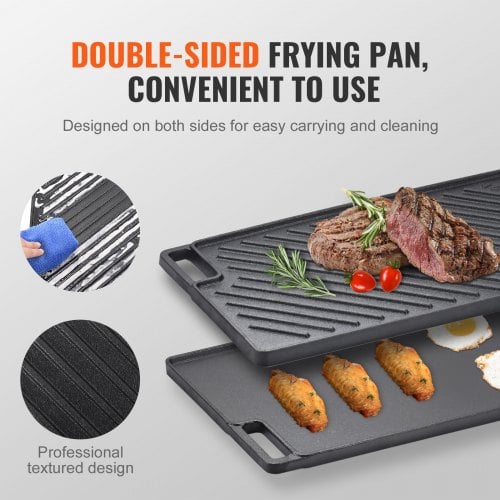 Stekhäll, Vändbar gjutjärnsstekhäll 24,6x42,5x1,6 cm, Svart, Non-stick kokkärl