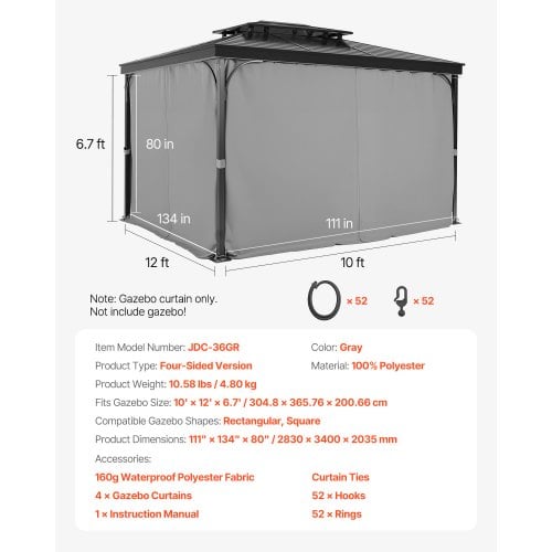 Pavillon Gardiner, 283x340x203.5 cm, Grå, Polyester