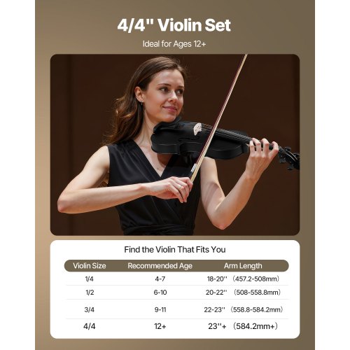 Violinsæt 355 mm 4/4, 60x21x8,5 cm, sort, massivt træ
