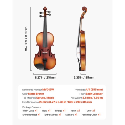 Violin, 600x210x85 mm, Brun, Massivt Træ