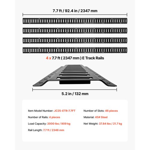 Surringsskinnesæt, 4-pak, 234,6 cm, stål