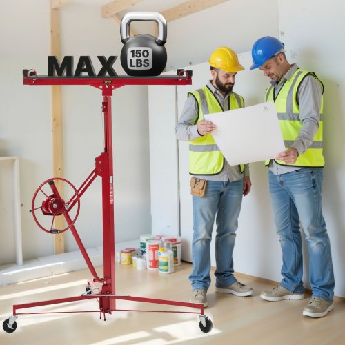 Gipspladeløfter, 3353 mm højde, 68 kg kapacitet, 1530x1530x1450 mm, rød, stål