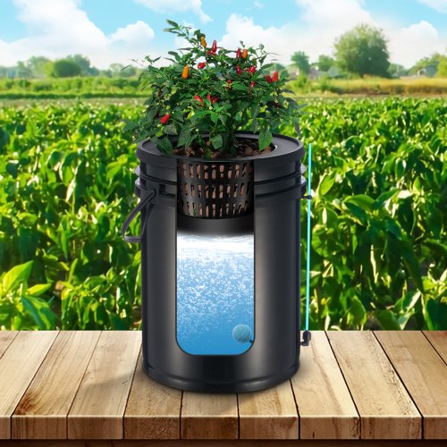 Hydroponisk dyrkningssystem, 5-gallon deep water culture, 30x30x38 cm, sort, PP-materiale