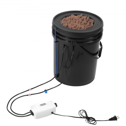 Hydroponisk dyrkningssystem, 5-gallon deep water culture, 30x30x38 cm, sort, PP-materiale