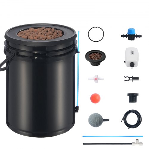 Hydroponisk dyrkningssystem, 5-gallon deep water culture, 30x30x38 cm, sort, PP-materiale