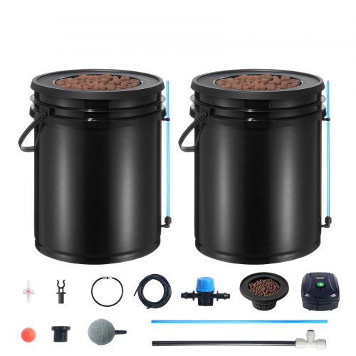 Hydroponisk dyrkningssystem, Deep Water Culture 30x30x38 cm, sort, 2 spande