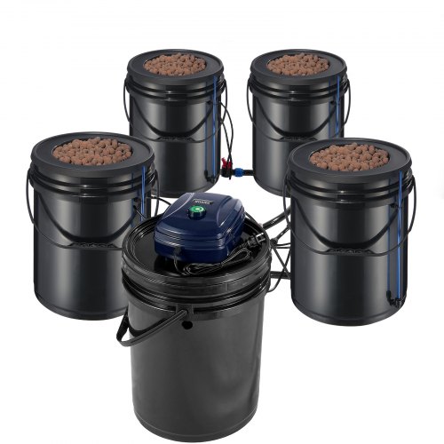 Hydroponisk system, recirkulerende Deep Water Culture 4 spande, 30x30x38 cm, sort, PP-materiale